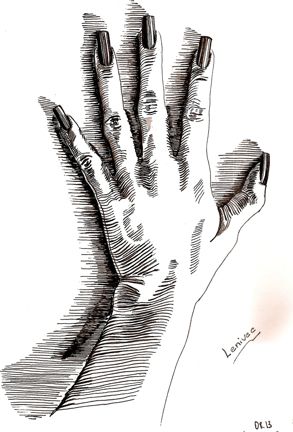 эскиз тушью, рука, пальцы, ногти, маникюр, иллюстрация Ленивца, эскиз ленивца,