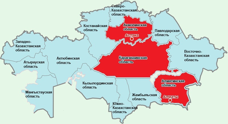 Карта ско казахстан с городами и селами