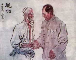 Рисунок о встрече уйгурского крестьянина Курбан Тулупа и Мао Цзе-дуна