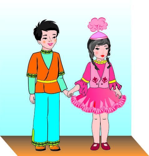 Мен қызы. Мультяшный казахский костюм. Мультяшные казахи. Одежда Национальная казахов мультяшный. Мальчик и девочка в казахских костюмах.