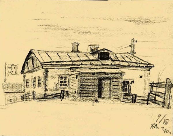 Дом Гельмерсена в Павлодаре (Рисунок А.Миля. 1940 г.)